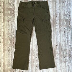 PrAna 3-In-1 Convertible Nylon Cargo Pants Women's sz 8 Olive Green Hiking 3 Way